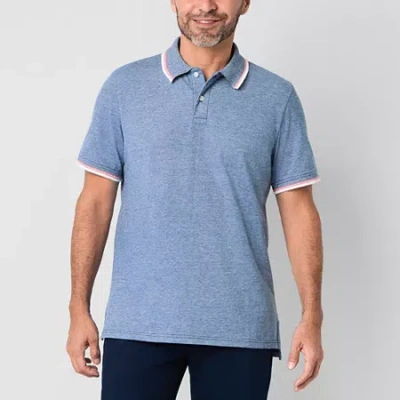 St. John's Bay Essential Oxford Mens Slim Fit Short Sleeve Polo Shirt In Blue