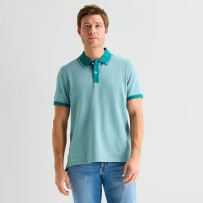 St. John's Bay Essential Oxford Mens Slim Fit Short Sleeve Polo Shirt In Green