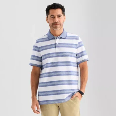 St. John's Bay Essential Striped Oxford Mens Classic Fit Short Sleeve Polo Shirt In Blue