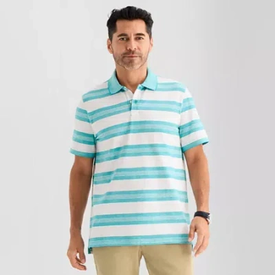 St. John's Bay Essential Striped Oxford Mens Classic Fit Short Sleeve Polo Shirt In Blue