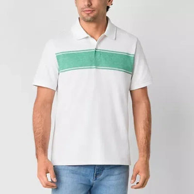 St. John's Bay Essential Striped Oxford Mens Classic Fit Short Sleeve Polo Shirt In White