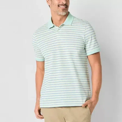 St. John's Bay Essential Striped Oxford Mens Classic Fit Short Sleeve Polo Shirt In Blue