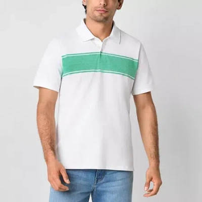 St. John's Bay Essential Striped Oxford Mens Slim Fit Short Sleeve Polo Shirt In White