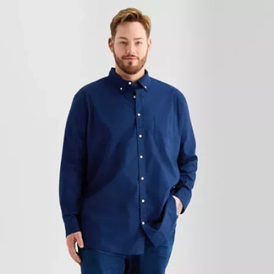 St. John's Bay Everyday Stretch Mens Long Sleeve Slim Fit Tall Button-down Shirt In Blue