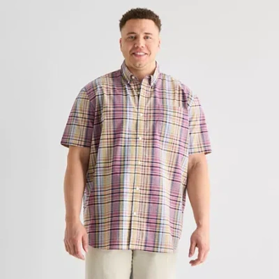 St. John's Bay Everyday Stretch Mens Short Sleeve Classic Fit Big And Tall Button-down Shirt In Multi