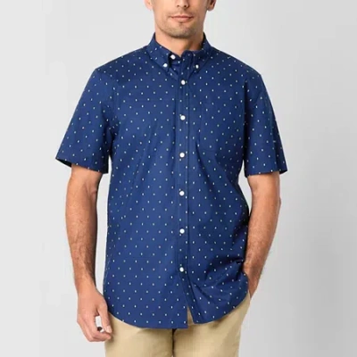 St. John's Bay Everyday Stretch Mens Short Sleeve Classic Fit Button-down Shirt In Blue
