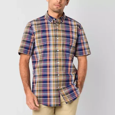 St. John's Bay Everyday Stretch Mens Short Sleeve Slim Fit Button-down Shirt In Multi