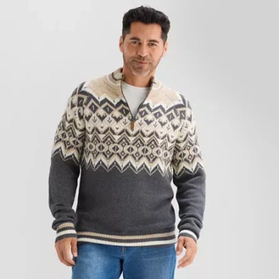 St. John's Bay Fairisle Mens Mock Neck Long Sleeve Quarter-zip Pullover Sweater In Brown