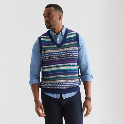 St. John's Bay Fairisle Mens V Neck Sweater Vest In Neutral