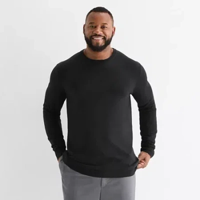 St. John's Bay Fine Gauge Big And Tall Mens Crew Neck Long Sleeve Pullover Sweater In Black