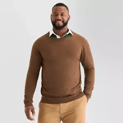 St. John's Bay Fine Gauge Big And Tall Mens Crew Neck Long Sleeve Pullover Sweater In Brown