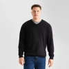 St. John's Bay Fine Gauge Big And Tall Mens V Neck Long Sleeve Pullover Sweater In Black