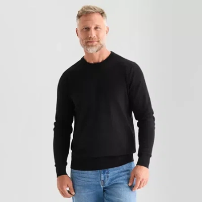 St. John's Bay Fine Gauge Mens Crew Neck Long Sleeve Pullover Sweater In Black