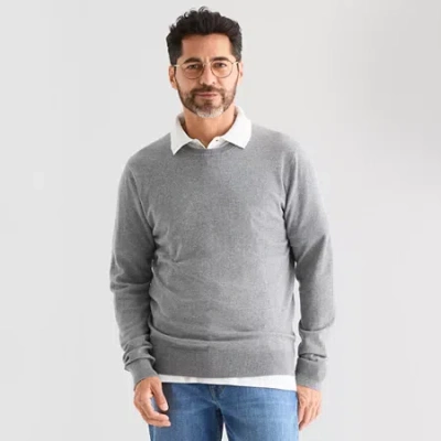 St. John's Bay Fine Gauge Mens Crew Neck Long Sleeve Pullover Sweater In Gray