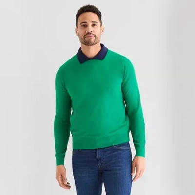 St. John's Bay Fine Gauge Mens Crew Neck Long Sleeve Pullover Sweater In Green