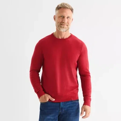 St. John's Bay Fine Gauge Mens Crew Neck Long Sleeve Pullover Sweater In Red