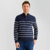 St. John's Bay Fine Gauge Mens Mock Neck Long Sleeve Striped Quarter-zip Pullover Sweater In Blue