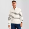 St. John's Bay Fine Gauge Mens Mock Neck Long Sleeve Striped Quarter-zip Pullover Sweater In White