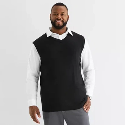 St. John's Bay Fine Gauge Mens V Neck Big And Tall Sweater Vest In Black