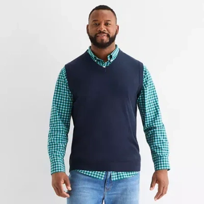 St. John's Bay Fine Gauge Mens V Neck Big And Tall Sweater Vest In Blue