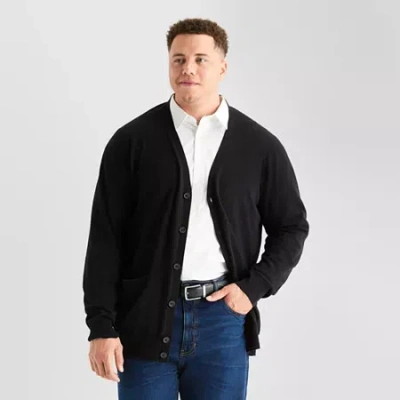 St. John's Bay Fine Gauge Mens V Neck Long Sleeve Button Big And Tall Cardigan In Black