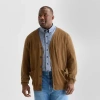 St. John's Bay Fine Gauge Mens V Neck Long Sleeve Button Big And Tall Cardigan In Brown