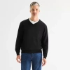 St. John's Bay Fine Gauge Mens V Neck Long Sleeve Pullover Sweater In Black