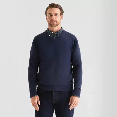 St. John's Bay Fine Gauge Mens V Neck Long Sleeve Pullover Sweater In Blue