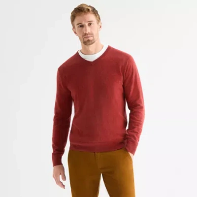 St. John's Bay Fine Gauge Mens V Neck Long Sleeve Pullover Sweater In Burgundy