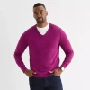 St. John's Bay Fine Gauge Mens V Neck Long Sleeve Pullover Sweater In Purple