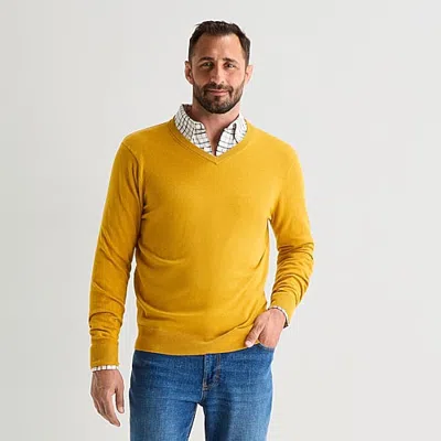 St. John's Bay Fine Gauge Mens V Neck Long Sleeve Pullover Sweater In Yellow