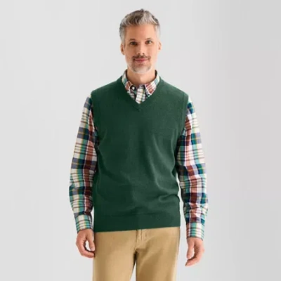 St. John's Bay Fine Gauge Mens V Neck Sweater Vest In Green