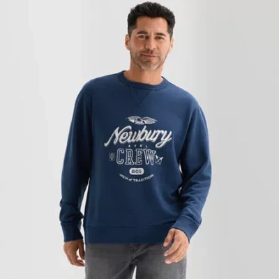 St. John's Bay French Terry Graphic Mens Crew Neck Long Sleeve Sweatshirt In Blue