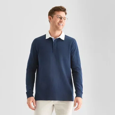 St. John's Bay French Terry Rugby Mens Classic Fit Long Sleeve Polo Shirt In Blue