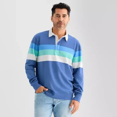 St. John's Bay French Terry Rugby Mens Classic Fit Long Sleeve Polo Shirt In Blue