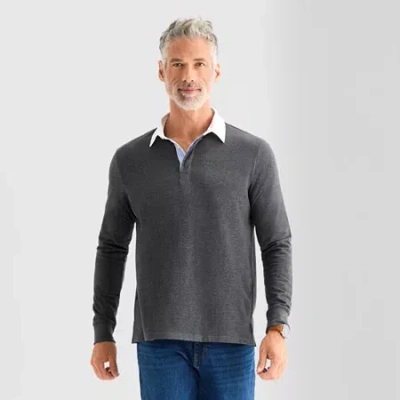 St. John's Bay French Terry Rugby Mens Classic Fit Long Sleeve Polo Shirt In Gray