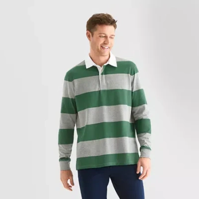 St. John's Bay French Terry Rugby Mens Classic Fit Long Sleeve Polo Shirt In Green