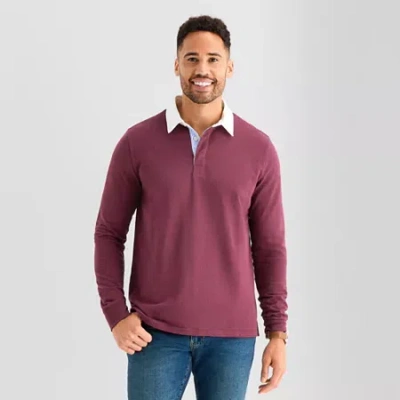 St. John's Bay French Terry Rugby Mens Classic Fit Long Sleeve Polo Shirt In Brown