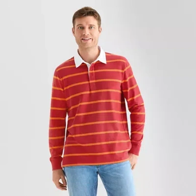 St. John's Bay French Terry Rugby Mens Classic Fit Long Sleeve Polo Shirt In Red