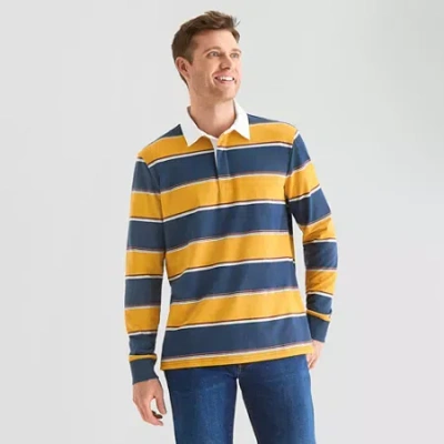 St. John's Bay French Terry Rugby Mens Classic Fit Long Sleeve Polo Shirt In Multi