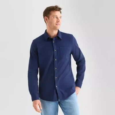St. John's Bay Garment Dyed Oxford Mens Long Sleeve Classic Fit Button-down Shirt In Blue