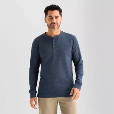 St. John's Bay Honeycomb Mens Henley Neck Long Sleeve Classic Fit Thermal Top In Blue
