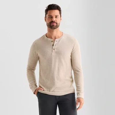 St. John's Bay Honeycomb Mens Henley Neck Long Sleeve Classic Fit Thermal Top In Neutral