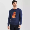 St. John's Bay Intarsia Dog Mens Crew Neck Long Sleeve Pullover Sweater In Blue
