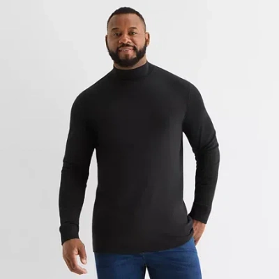 St. John's Bay Interlock Mens Long Sleeve Big And Tall Mock Neck Top In Black