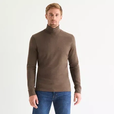 St. John's Bay Interlock Mens Long Sleeve Classic Fit Turtleneck In Brown