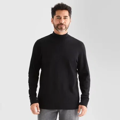 St. John's Bay Interlock Mens Long Sleeve Mock Neck Top In Black