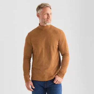 St. John's Bay Interlock Mens Long Sleeve Mock Neck Top In Brown