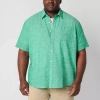 St. John's Bay Linen Blend Mens Short Sleeve Classic Fit Big And Tall Button-down Shirt In Green