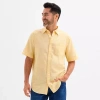 St. John's Bay Linen Blend Mens Short Sleeve Classic Fit Button-down Shirt In Yellow